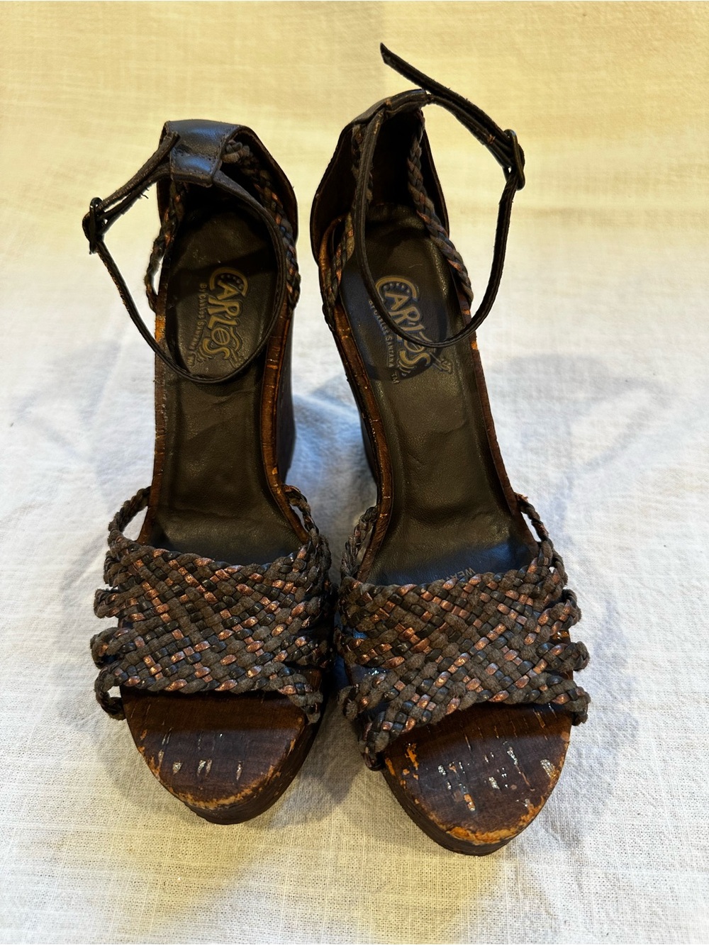 Braided Dark Brown Platform Ankle-Strap Heels